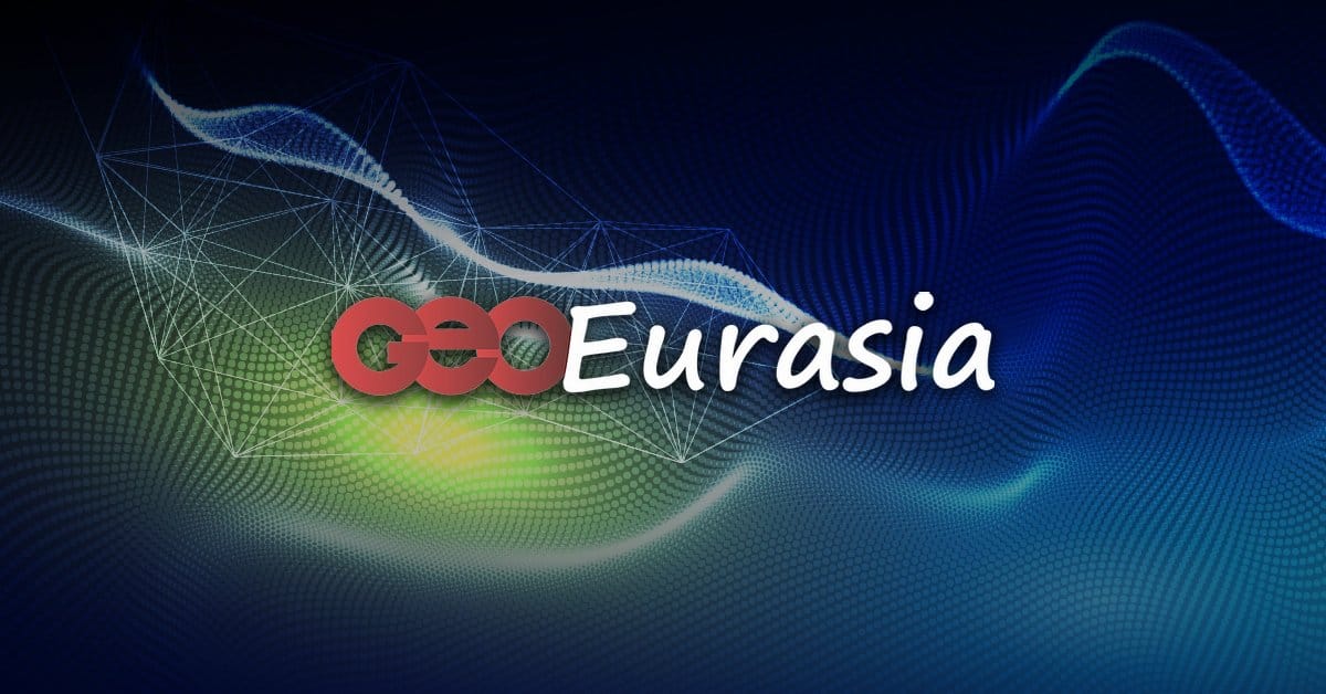 Geo Eurasia text overlaying a background of abstract lines and dots, representing geophysical exploration data.